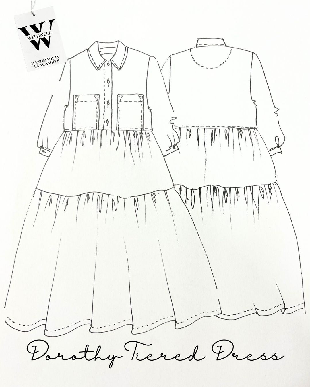 Line drawing of a tiered dress