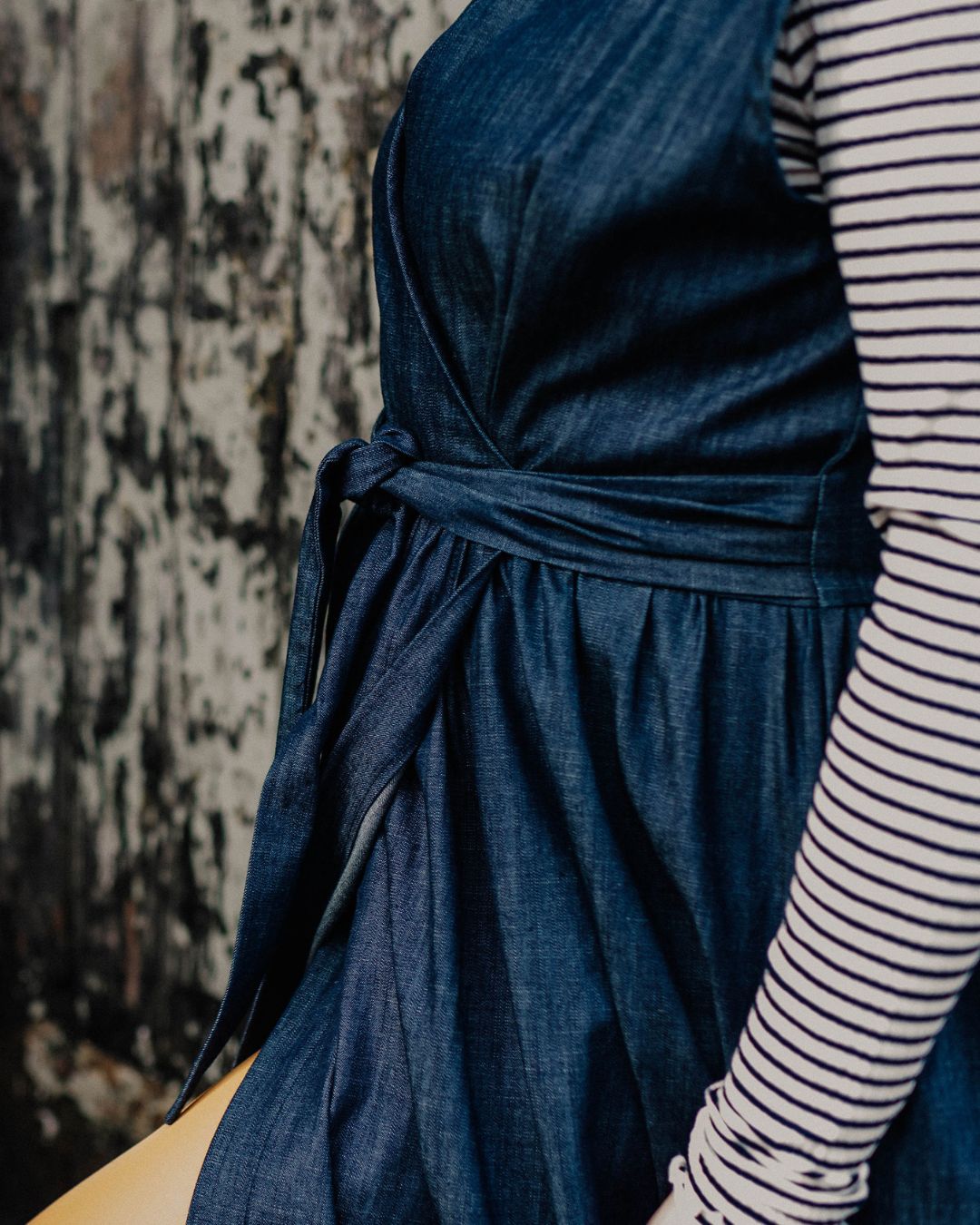 versatile wrap denim  dress with ties.