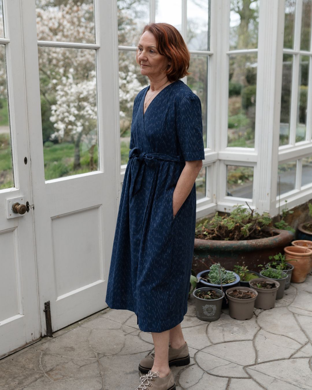 Short sleeve wrap front dress with tie belt. Withnell sustainable fashion sizes 6 - 20