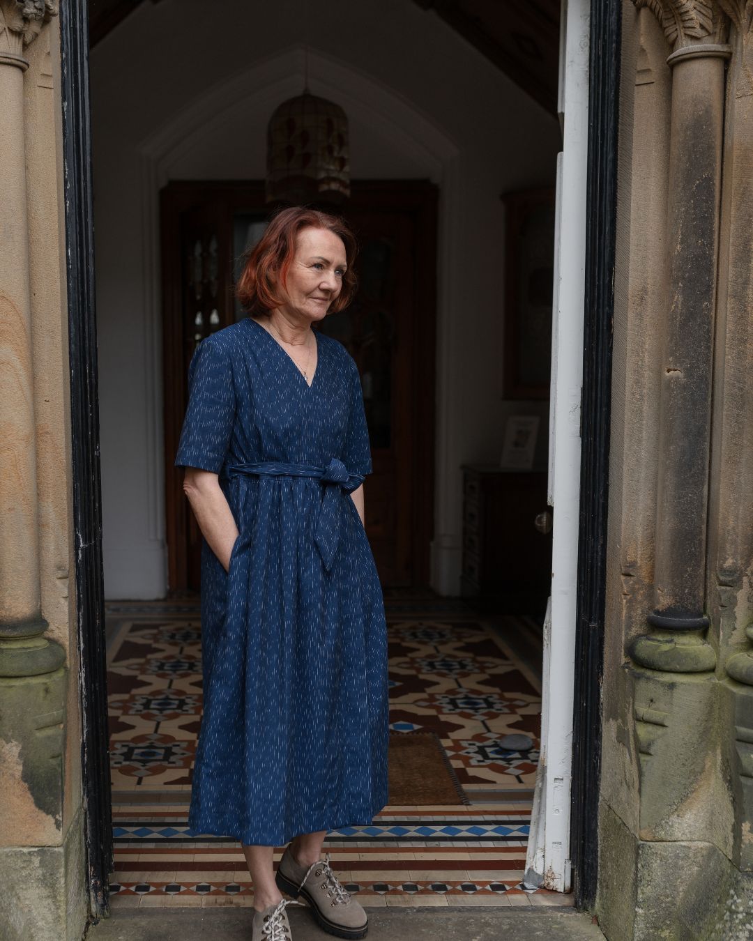 Short sleeve wrap front dress with tie belt. Withnell sustainable fashion sizes 6 - 20