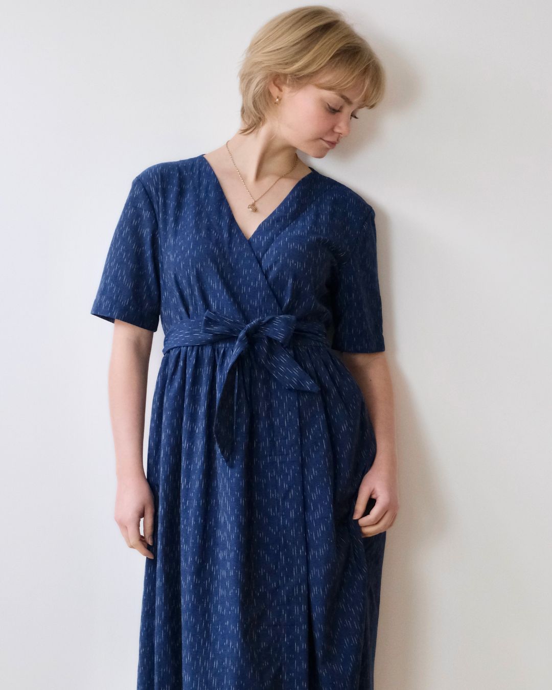 Short sleeve wrap front dress with tie belt. Withnell sustainable fashion sizes 6 - 20