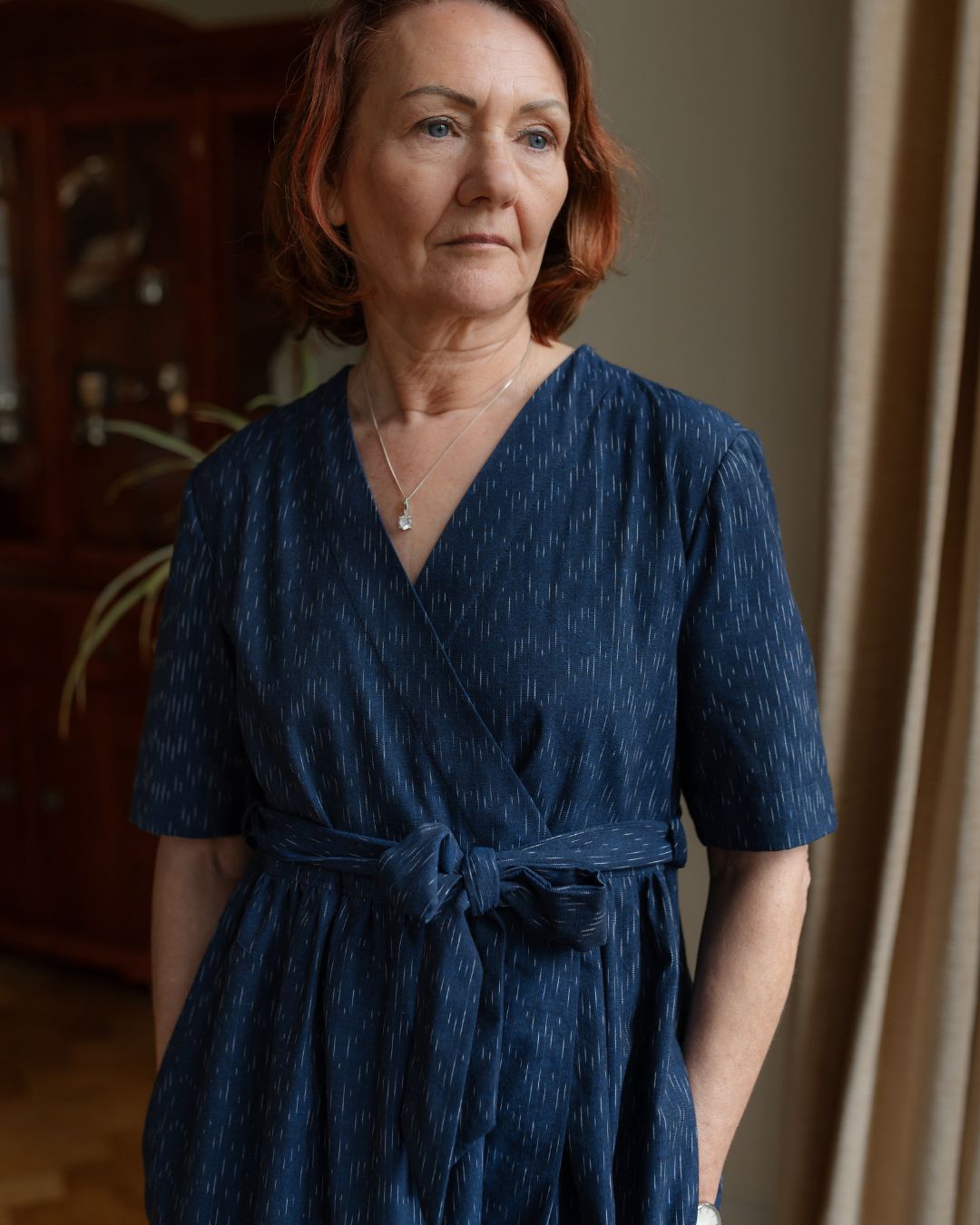 Short sleeve wrap front dress with tie belt. Withnell sustainable fashion sizes 6 - 20