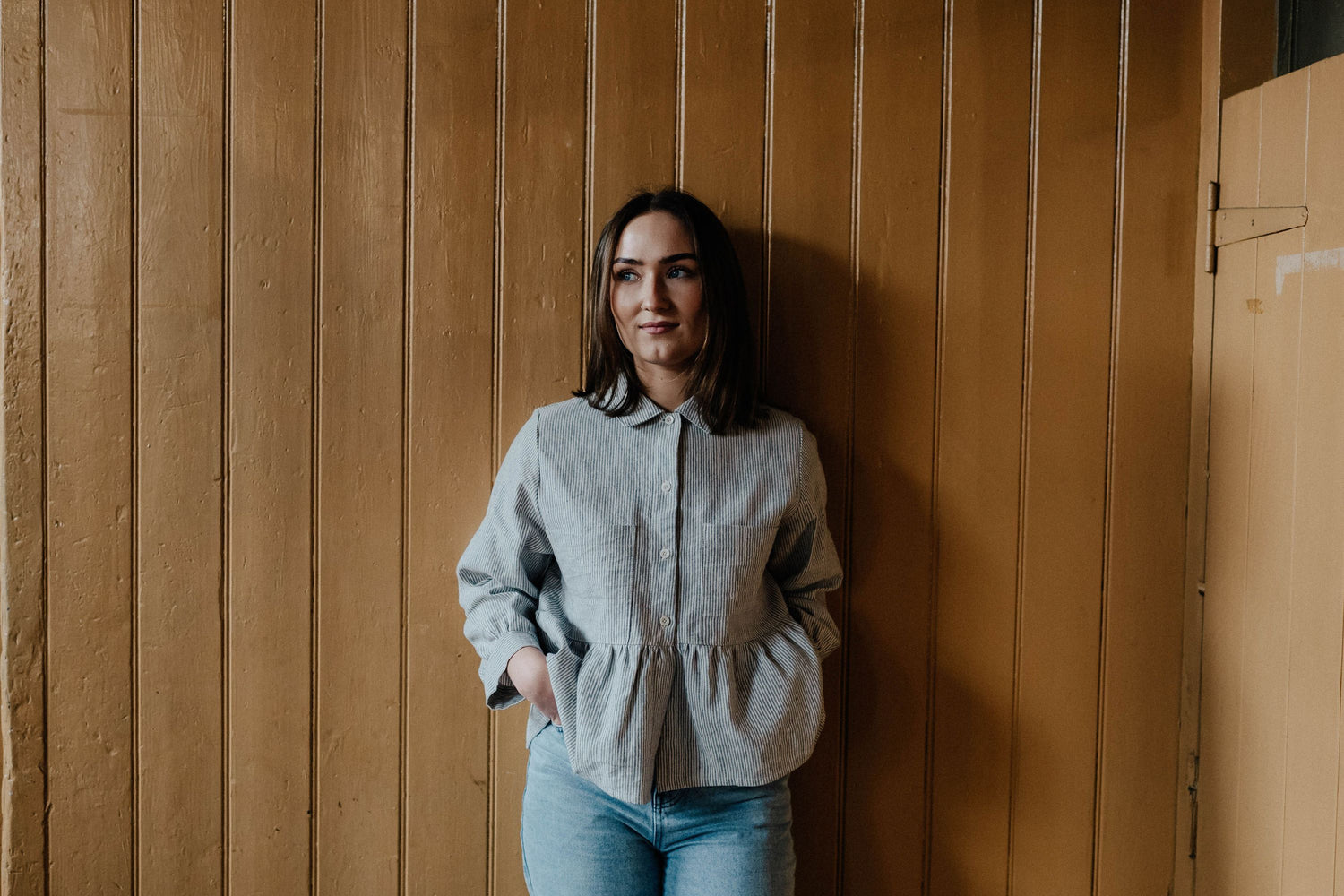 Withnell Dorothy peplum blouse in linen and cotton stripe