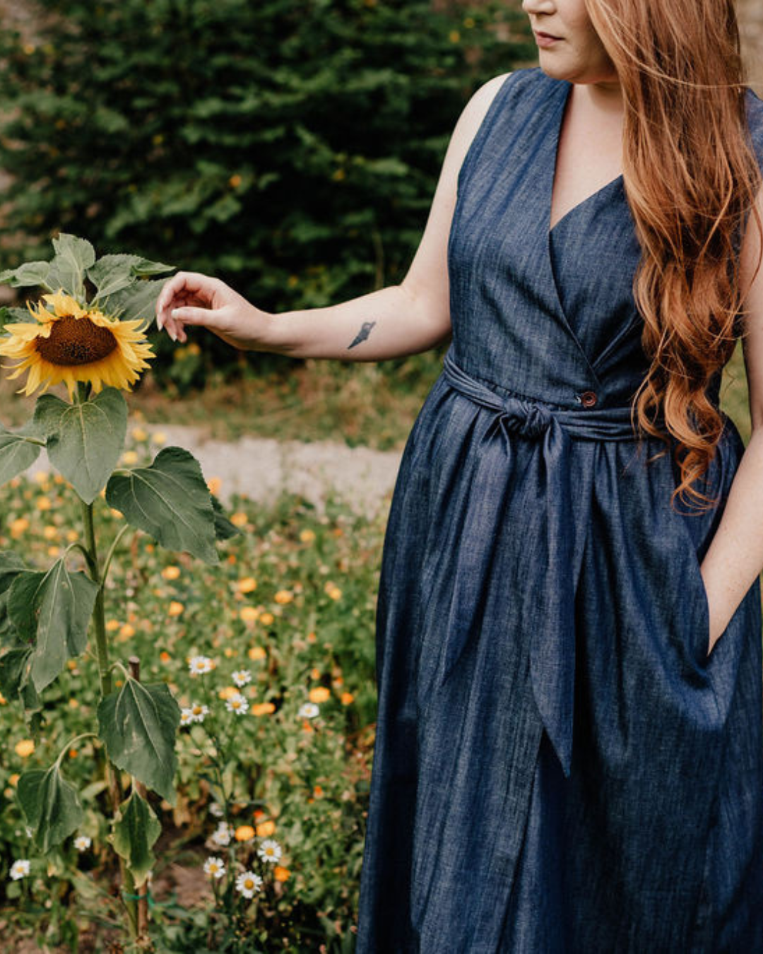 Frida wrap dress in indigo denim