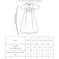 Garment measurement chart for Muriel empire line dress with raglan sleeve.