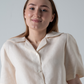 short sleeve linen blouse with revere collar in cream