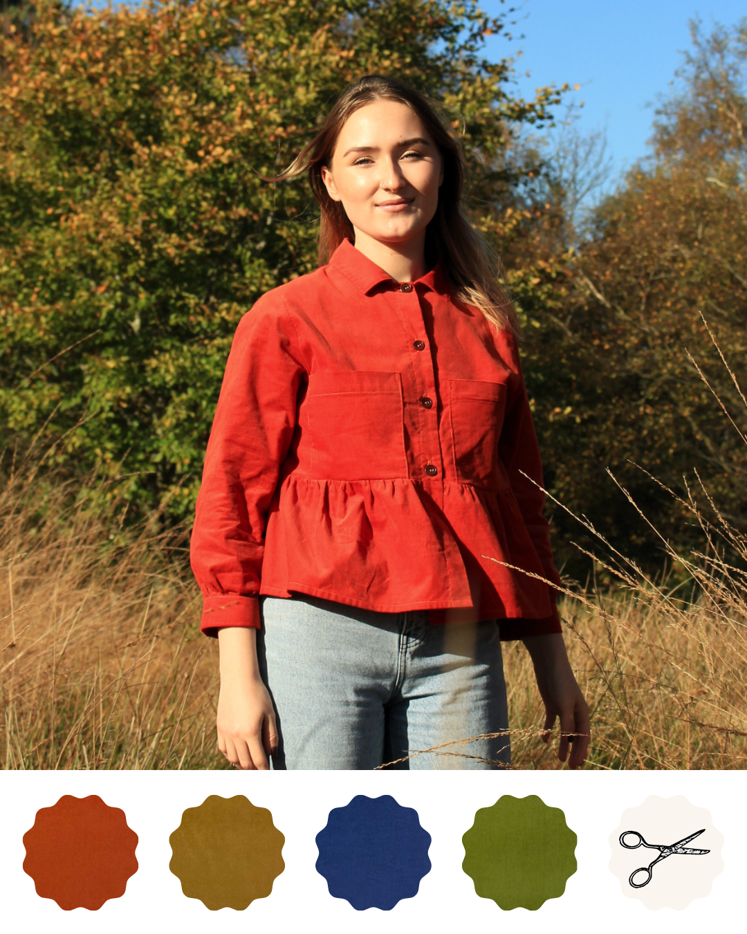Dorothy peplum shirt  in needlecord colour options