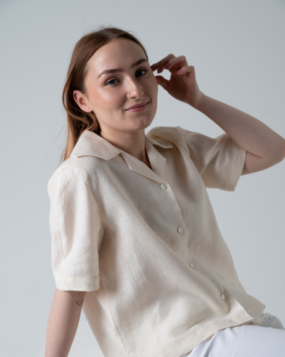 short sleeve linen blouse | revere collar | sizes 6-20