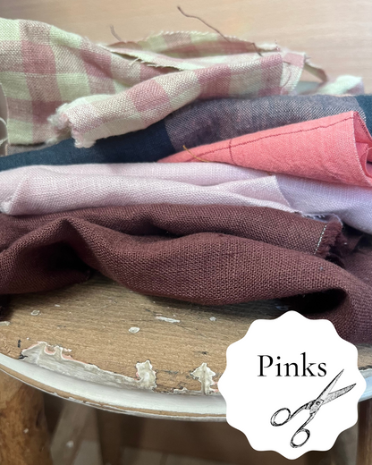 A collection of premium scraps for zero waste sewing projects. all pinks.