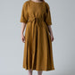 Linen dress Helen with pleated skirt, dolman sleeves and self tie belt.