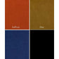 Four color swatches labeled Saffron, Doe, Navy, and Black on a white background.