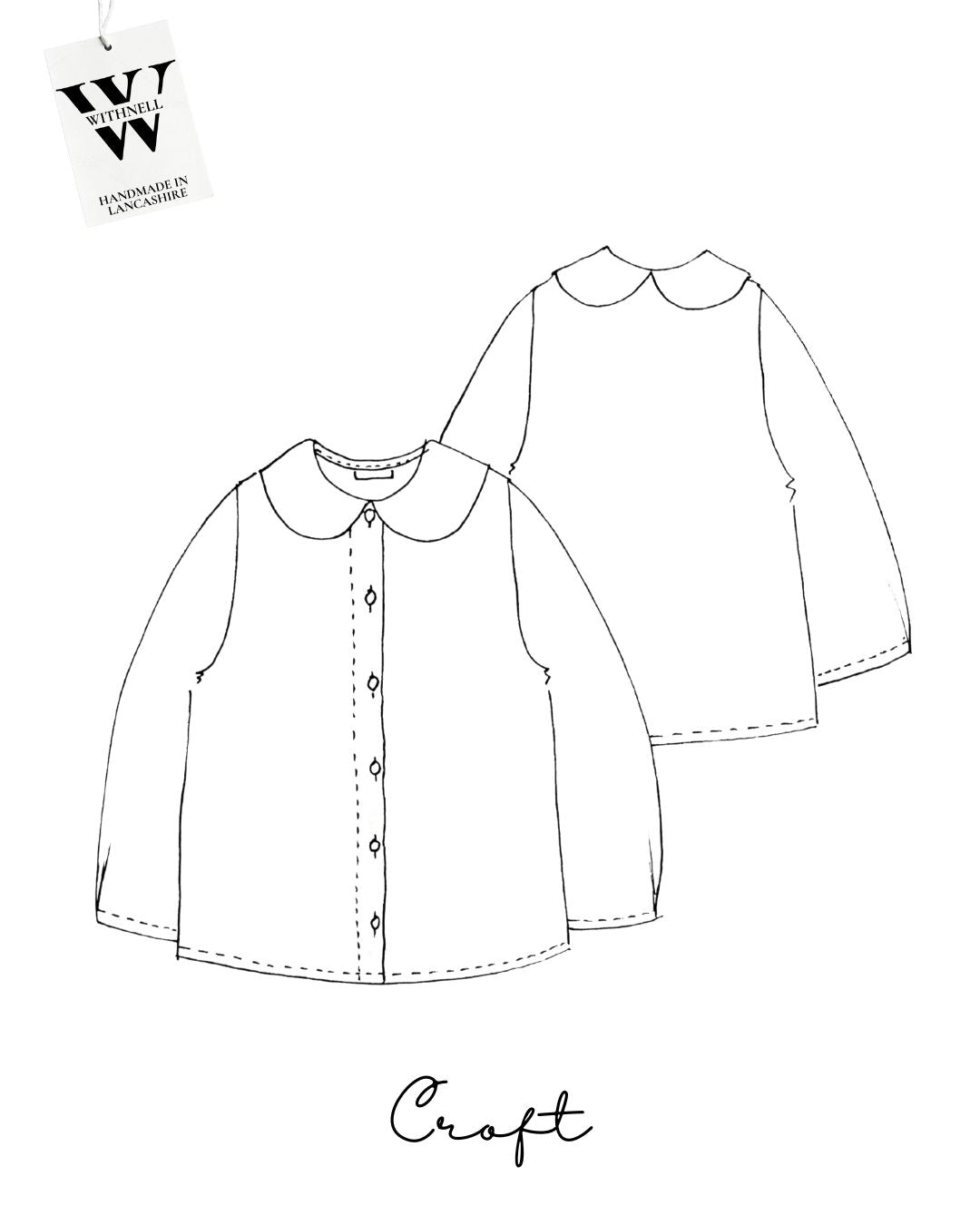 Black and white line drawing of a blouse with a collar on a white background, featuring the brand 'Wendy Ward'.
