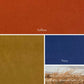 Color swatches labeled 'Saffron', 'Navy', and 'Doe' with text about 100% pima cotton and weaving history.