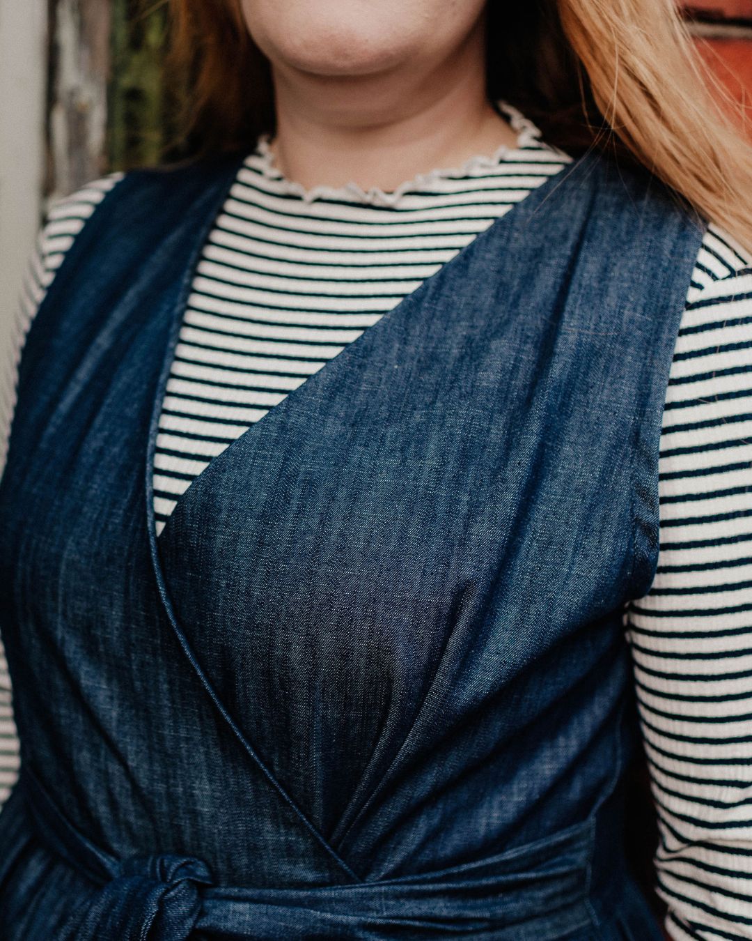 sleeveless wrap denim dress with ties