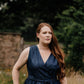 sleeveless wrap denim dress with ties.