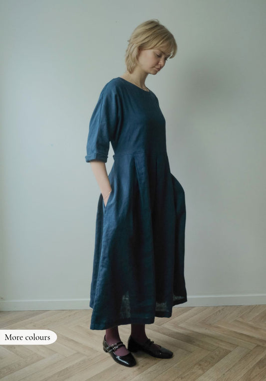 Helen pleated linen dress