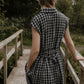 Paula scalloped front dress in woven linen check