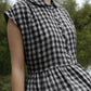 Paula scalloped front dress in woven linen check