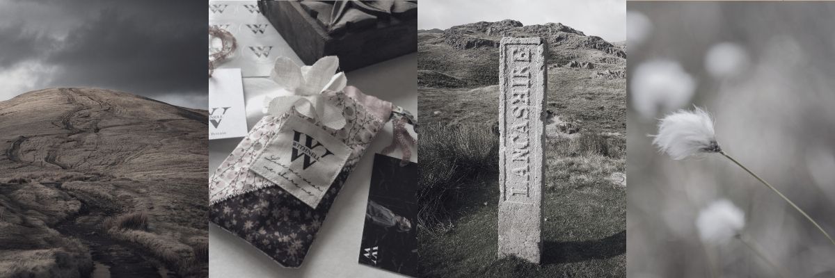 Collage of a stone monument, a book with flowers, and natural landscapes.