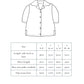 garment measurements on a chart with a line drawing of blouse